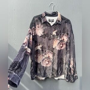 Johnny Was Floral Velvet Long Sleeve Button Down Size MD